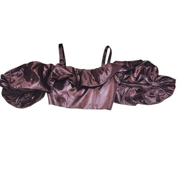 Ulla Johnson Fia Cotton-Blend Satin Crop Top in Mahogany NWT Size 00 - Picture 5 of 10